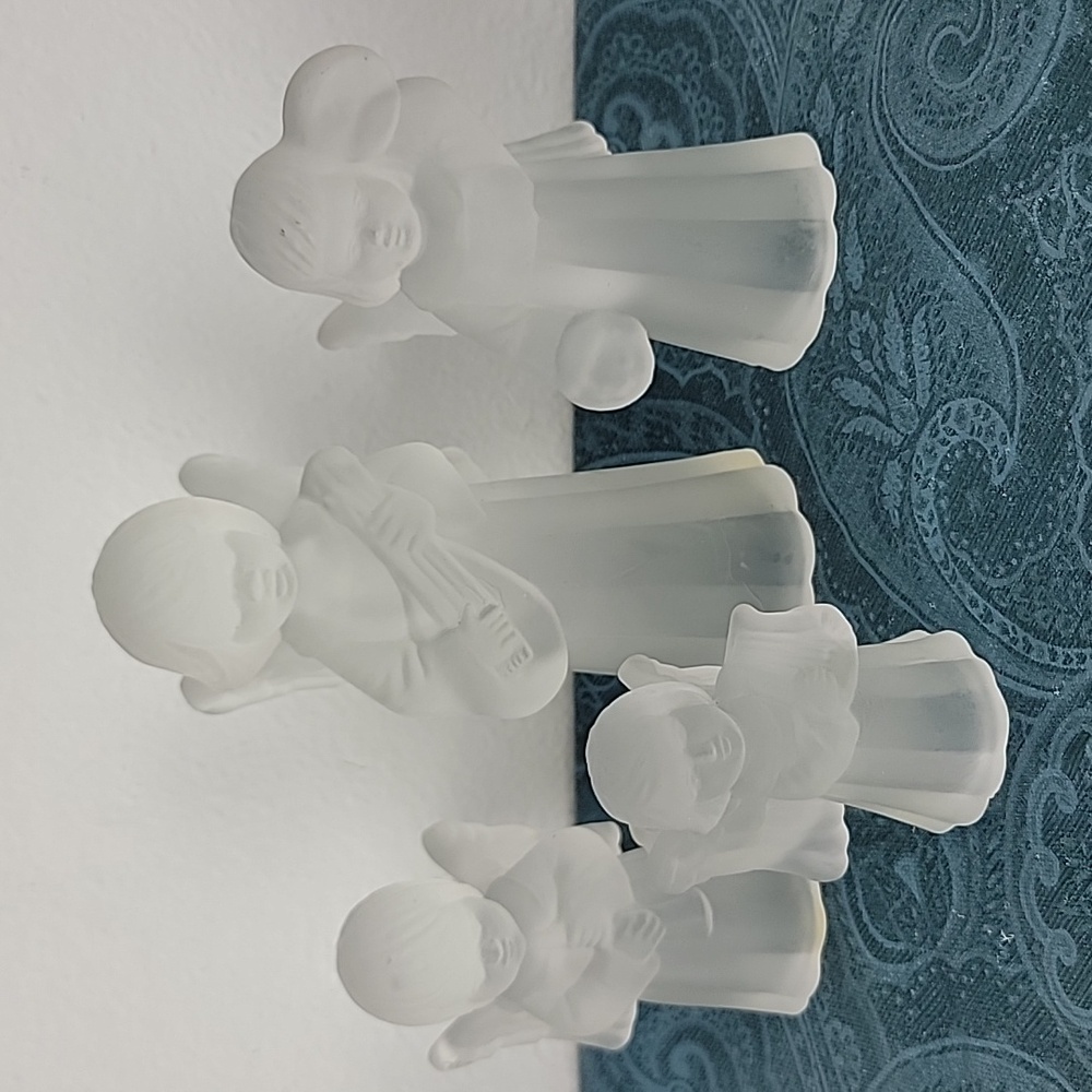 Christmas 4 Frosted Glass Musician Angel Candleholders